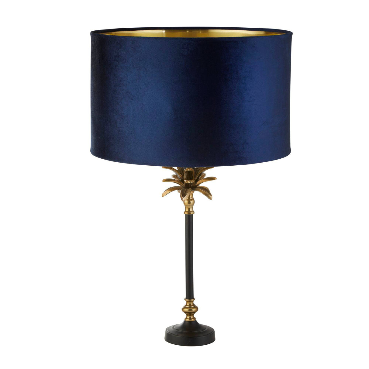 Palm Table Lamp - Antique Brass & Black, Navy Velvet Shade - Comet Lighting