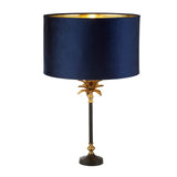 Palm Table Lamp - Antique Brass & Black, Navy Velvet Shade - Comet Lighting