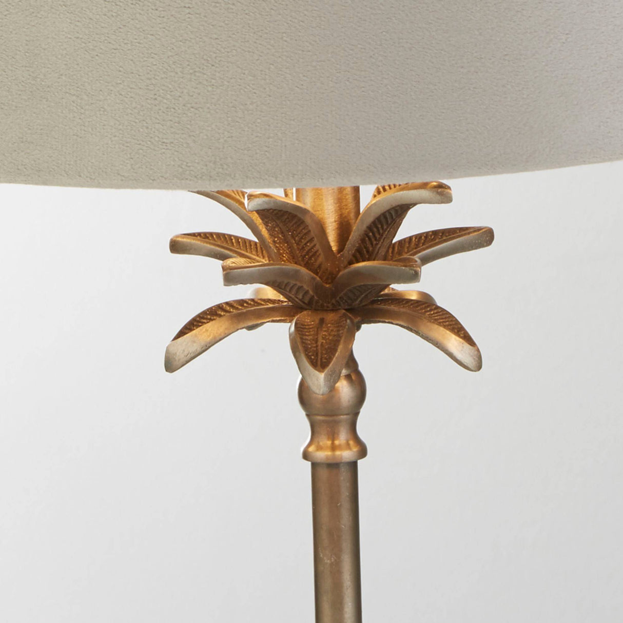 Palm Table Lamp - Antique Nickel Metal & Grey Velvet Shade - Comet Lighting