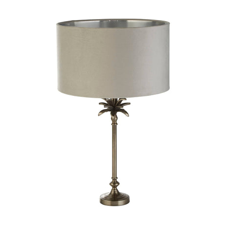 Palm Table Lamp - Antique Nickel Metal & Grey Velvet Shade - Comet Lighting