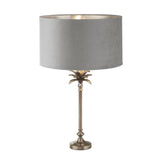 Palm Table Lamp - Antique Nickel Metal & Grey Velvet Shade - Comet Lighting