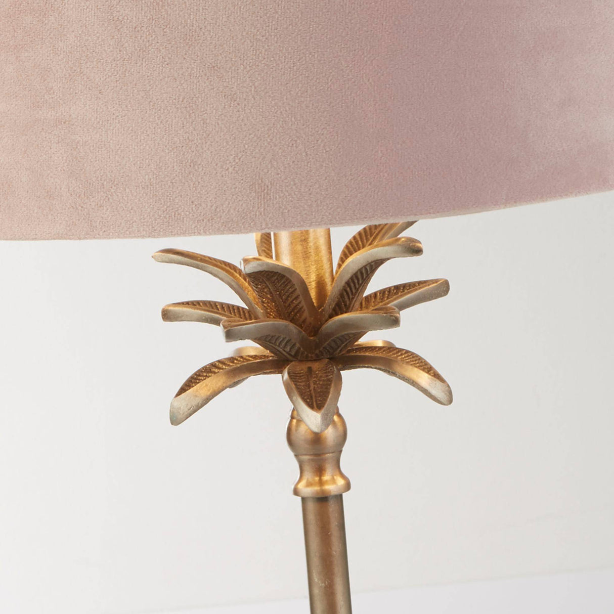 Palm Table Lamp - Antique Nickel Metal & Pink Velvet Shade - Comet Lighting