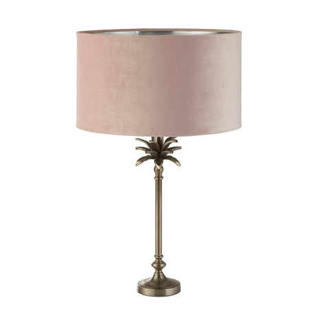 Palm Table Lamp - Antique Nickel Metal & Pink Velvet Shade - Comet Lighting