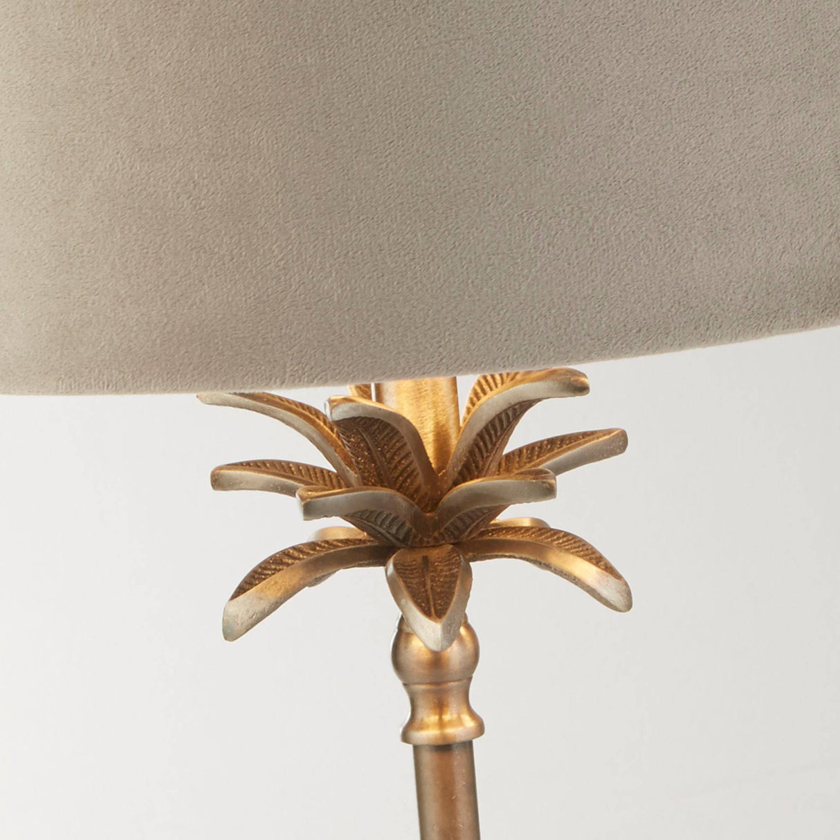 Palm Table Lamp - Antique Nickel Metal & Taupe Velvet Shade - Comet Lighting