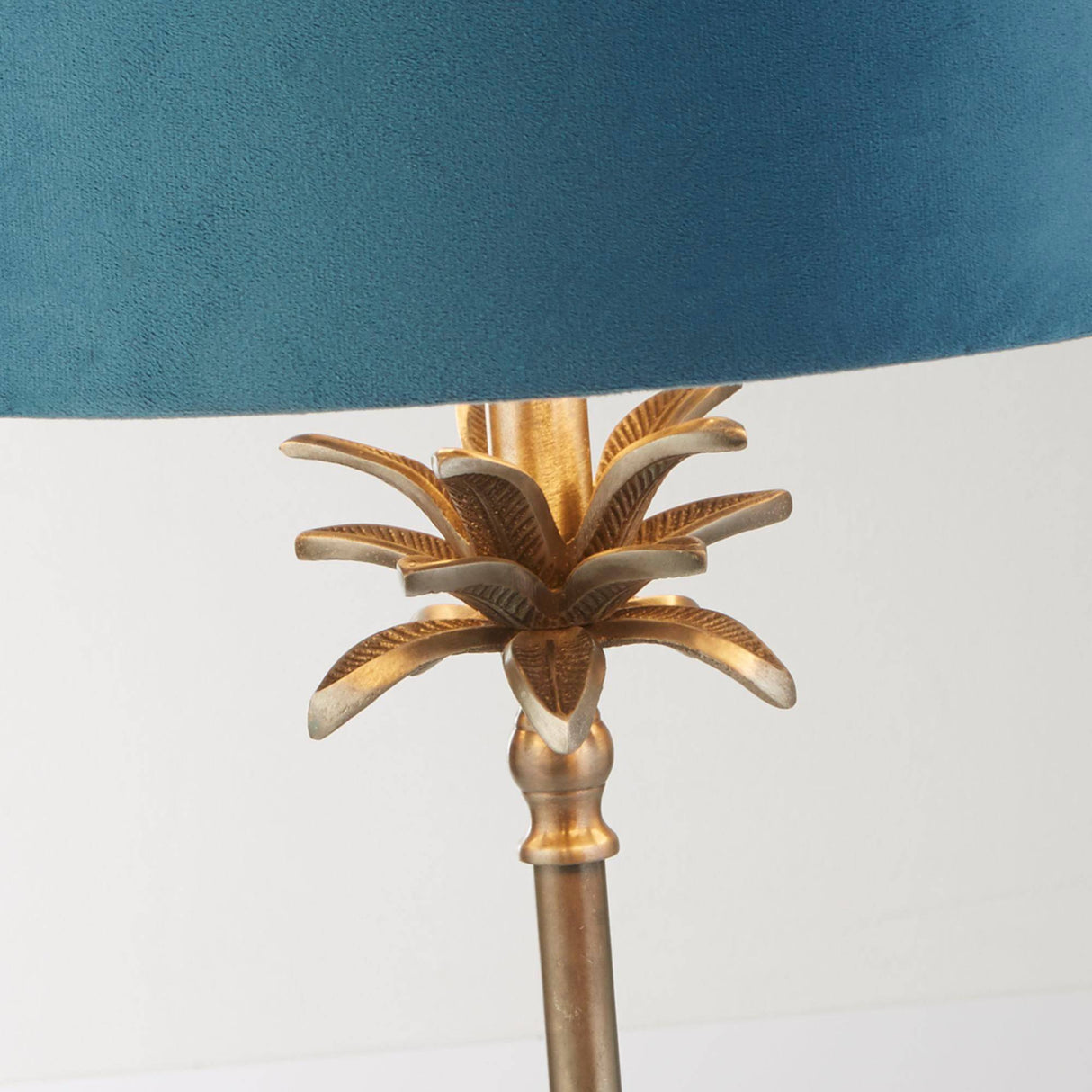 Palm Table Lamp - Antique Nickel Metal & Teal Velvet Shade - Comet Lighting