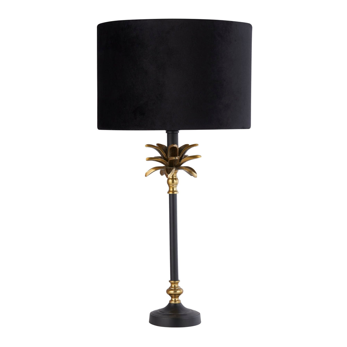 Palm Table Lamp - Black & Antique Brass Metal,Black Shade - Comet Lighting