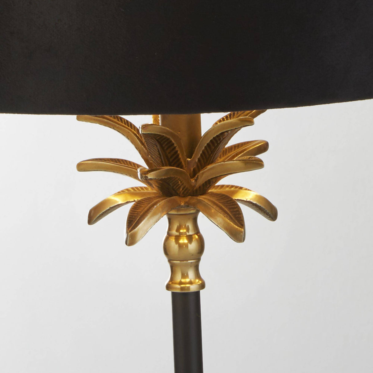 Palm Table Lamp - Black & Antique Brass Metal,Black Shade - Comet Lighting