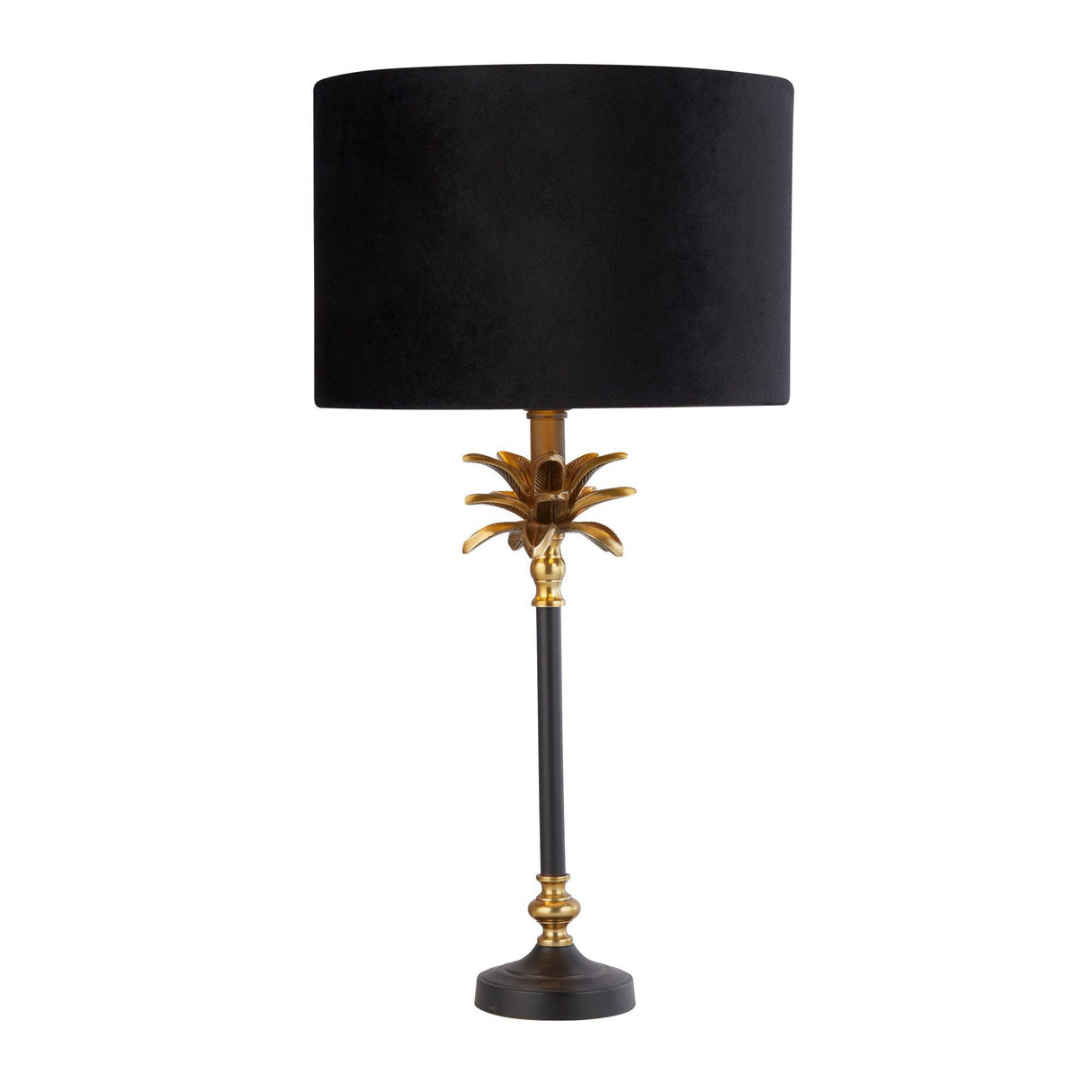 Palm Table Lamp - Black & Antique Brass Metal,Black Shade - Comet Lighting