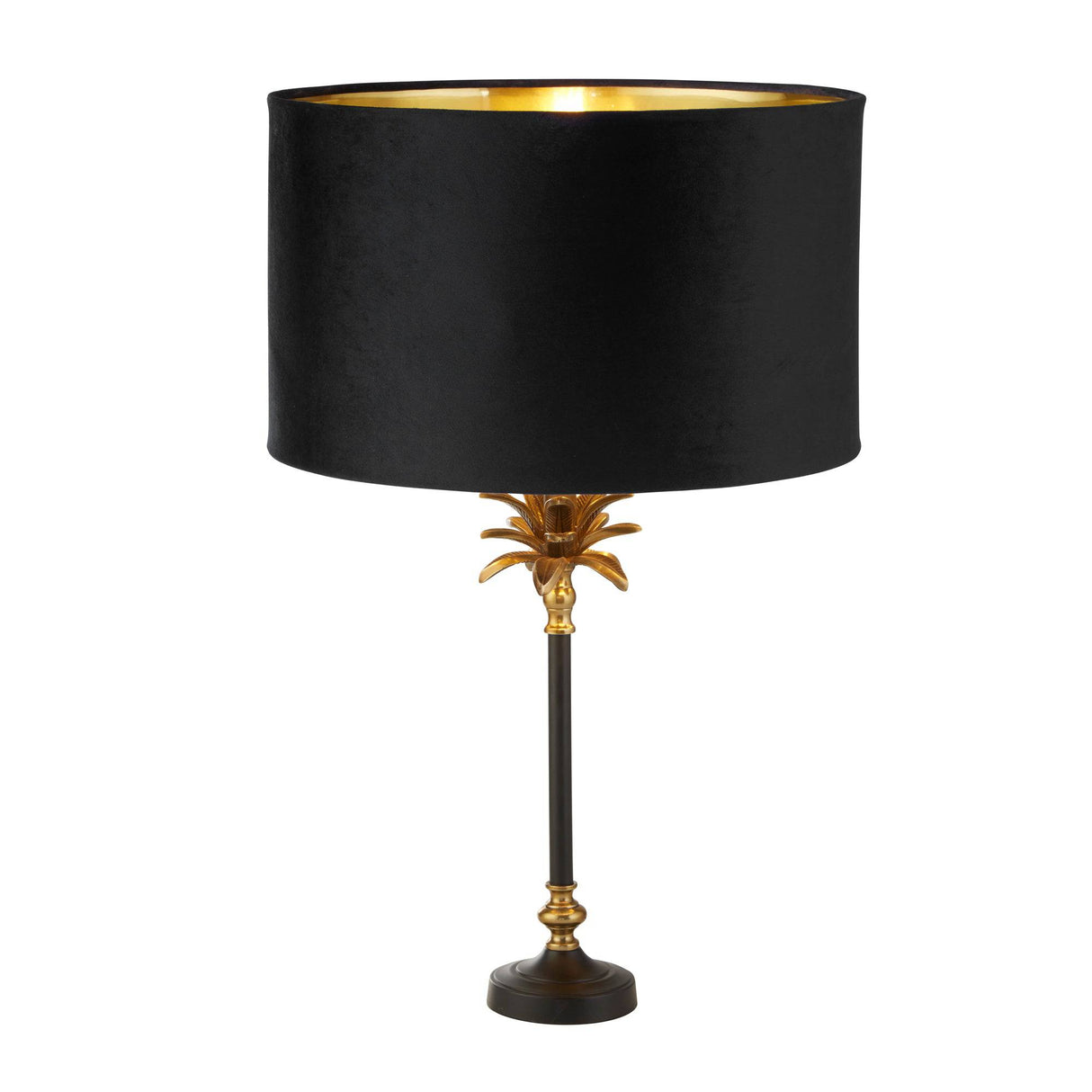 Palm Table Lamp - Black & Antique Brass Metal,Black Shade - Comet Lighting