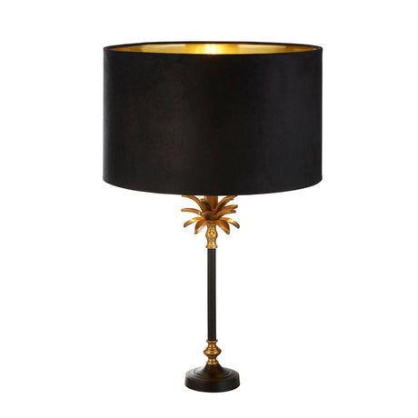 Palm Table Lamp - Black & Antique Brass Metal,Black Shade - Comet Lighting