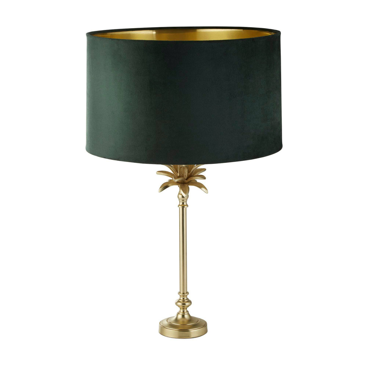 Palm Table Lamp - Satin Brass Metal & Green Velvet Shade - Comet Lighting