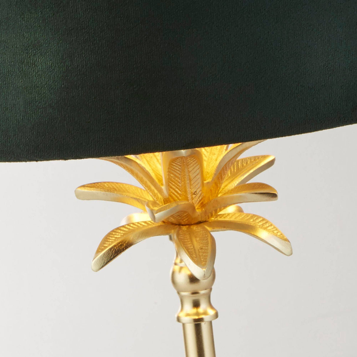 Palm Table Lamp - Satin Brass Metal & Green Velvet Shade - Comet Lighting