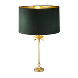 Palm Table Lamp - Satin Brass Metal & Green Velvet Shade - Comet Lighting