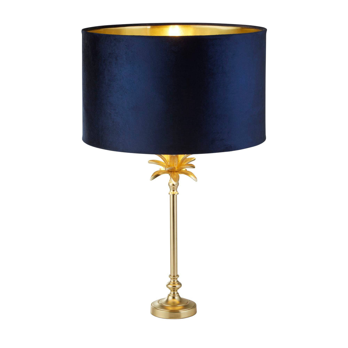 Palm Table Lamp - Satin Brass Metal & Navy Velvet Shade - Comet Lighting