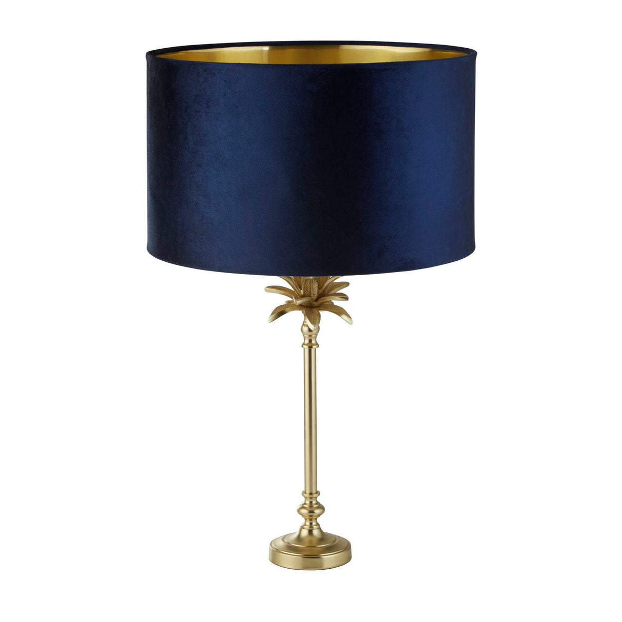 Palm Table Lamp - Satin Brass Metal & Navy Velvet Shade - Comet Lighting