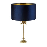 Palm Table Lamp - Satin Brass Metal & Navy Velvet Shade - Comet Lighting