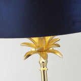 Palm Table Lamp - Satin Brass Metal & Navy Velvet Shade - Comet Lighting