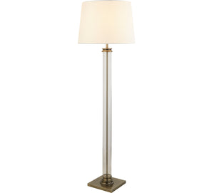 Pedestal Floor Lamp - Antique Brass, Glass & Cream Fabric - Comet Lighting