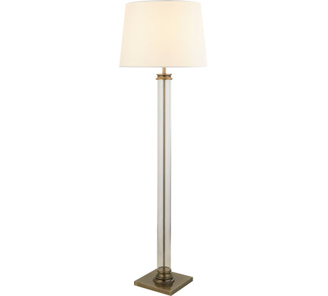 Pedestal Floor Lamp - Antique Brass, Glass & Cream Fabric - Comet Lighting