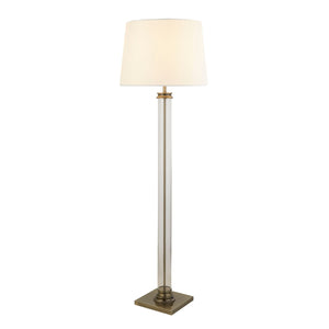 Pedestal Floor Lamp - Antique Brass, Glass & Cream Fabric - Comet Lighting