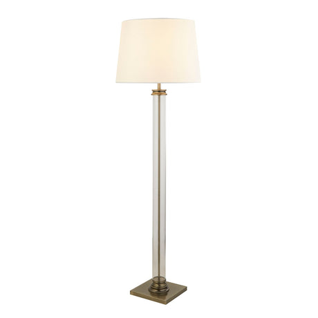Pedestal Floor Lamp - Antique Brass, Glass & Cream Fabric - Comet Lighting