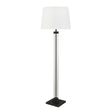 Pedestal Floor Lamp- Black Metal, Glass & White Fabric Shade - Comet Lighting