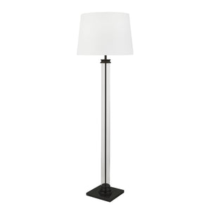 Pedestal Floor Lamp- Black Metal, Glass & White Fabric Shade - Comet Lighting