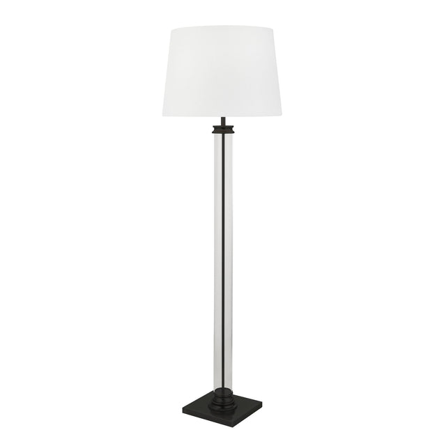 Pedestal Floor Lamp- Black Metal, Glass & White Fabric Shade - Comet Lighting