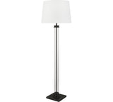 Pedestal Floor Lamp- Black Metal, Glass & White Fabric Shade - Comet Lighting