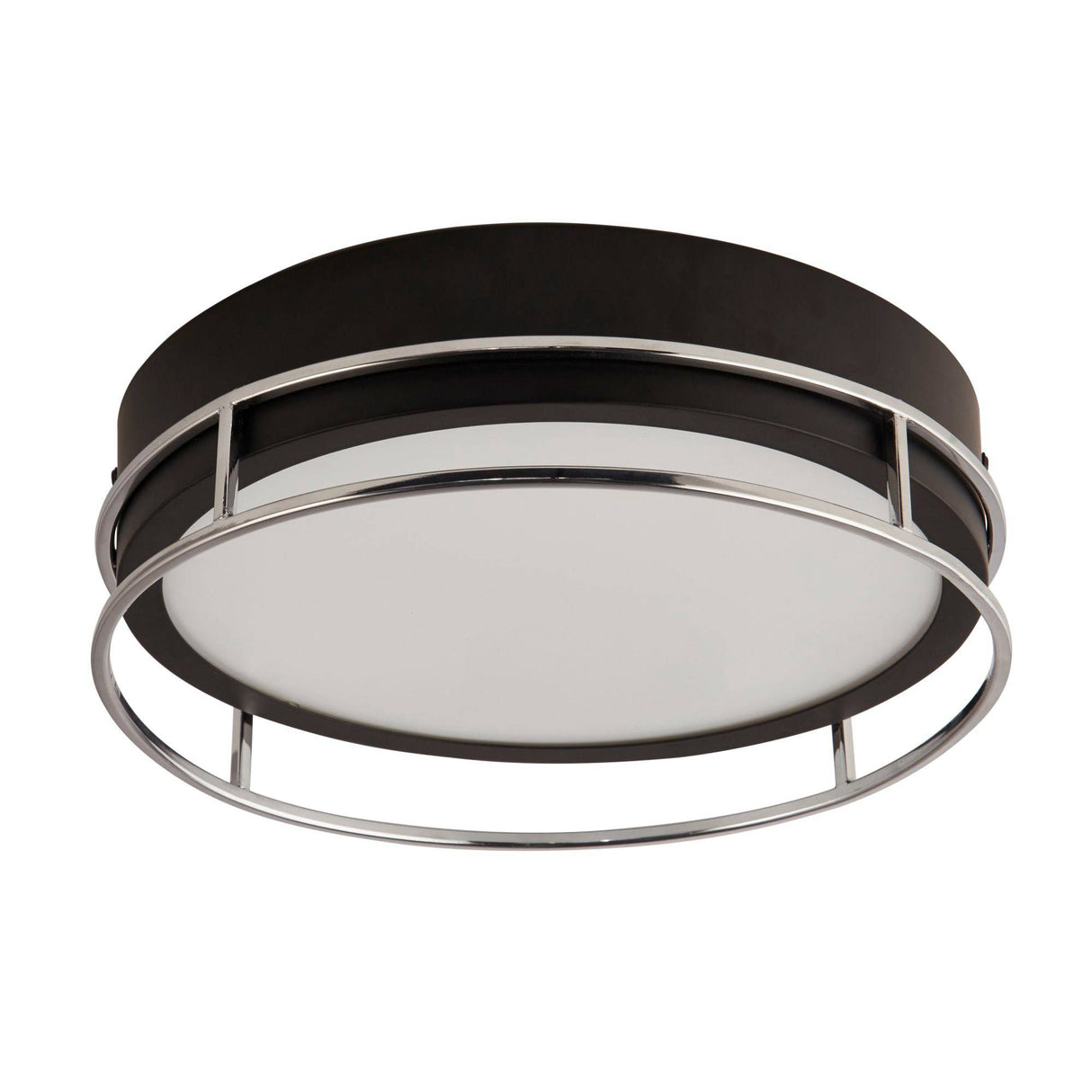 Phoenix 2Lt Flush - Black, Chrome Metal & Frosted Glass - Comet Lighting