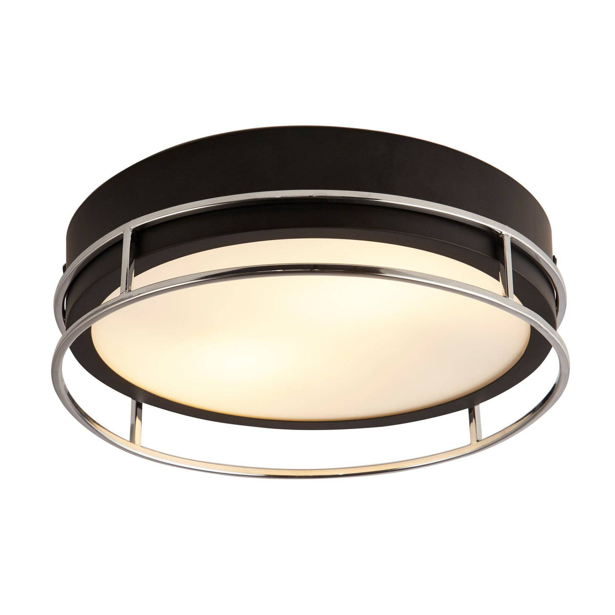 Phoenix 2Lt Flush - Black, Chrome Metal & Frosted Glass - Comet Lighting