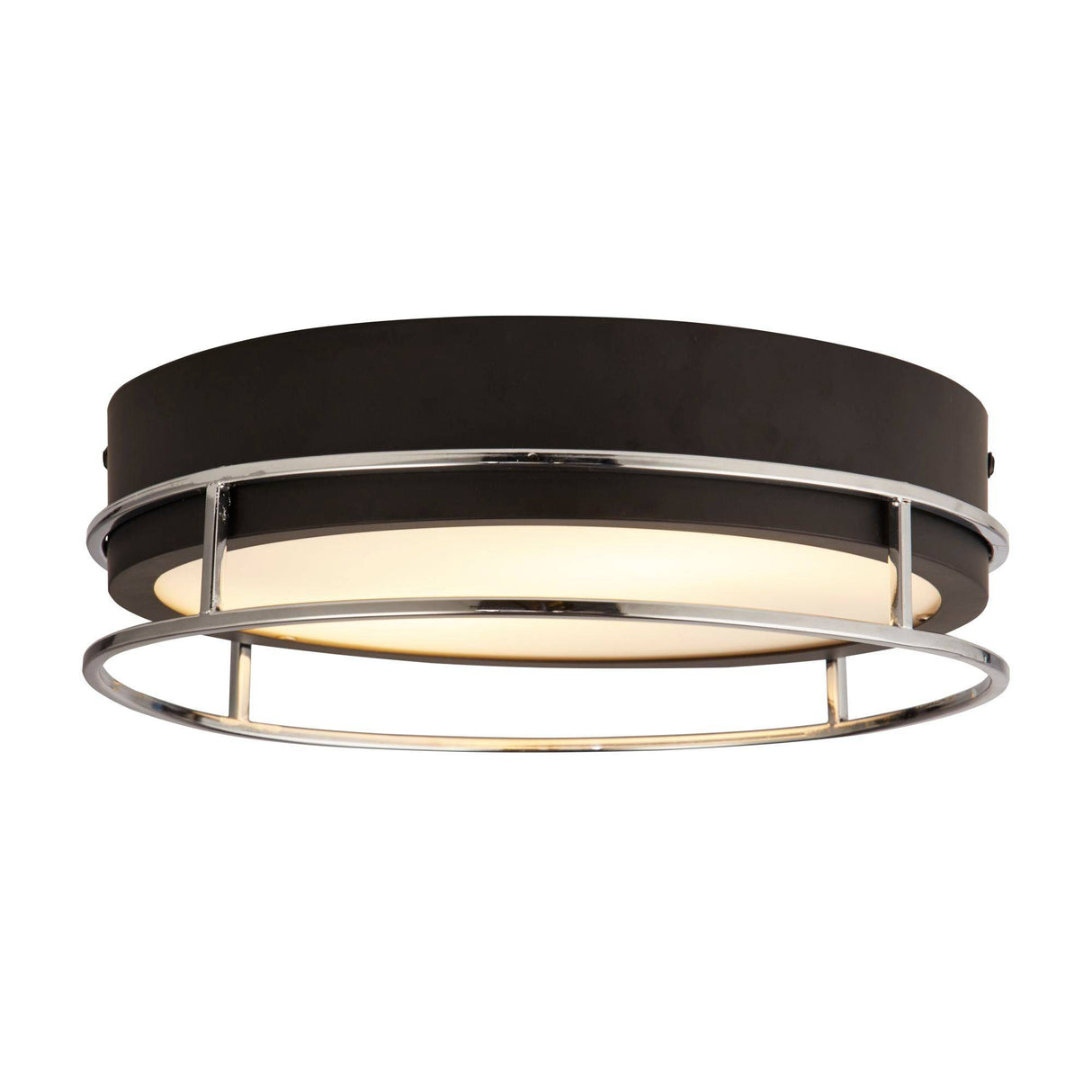 Phoenix 2Lt Flush - Black, Chrome Metal & Frosted Glass - Comet Lighting