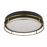 Phoenix 3Lt Flush - Black, Brass Metal & Frosted Glass - Comet Lighting