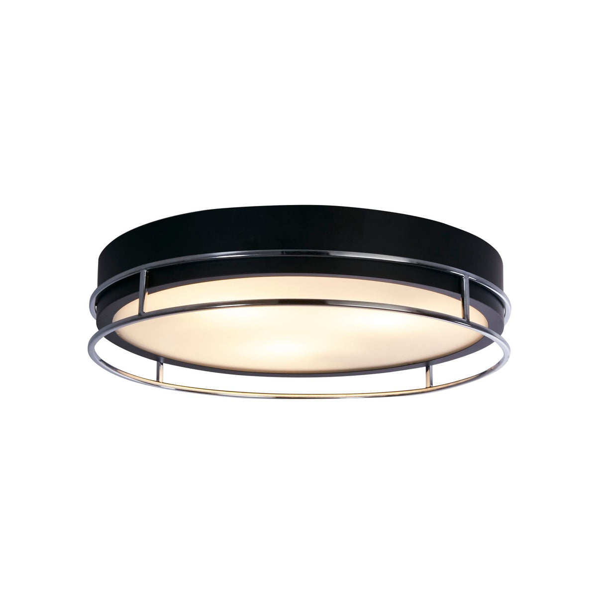 Phoenix 3Lt Flush - Black, Chrome Metal & Frosted Glass - Comet Lighting