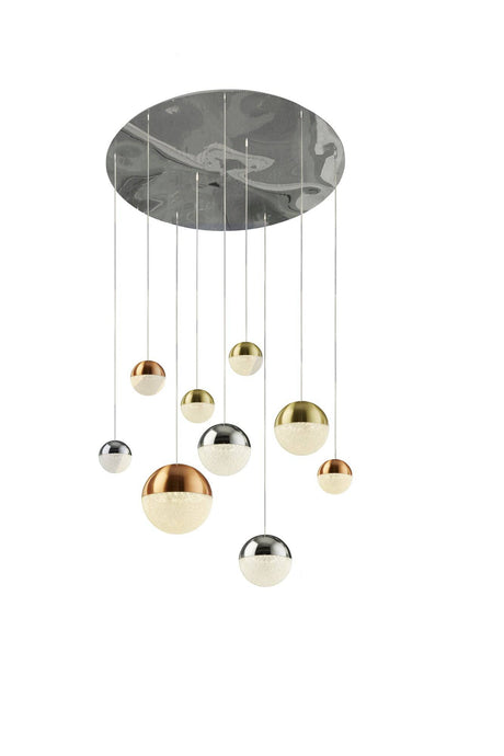 Planets 7Lt Multi-Drop - Copper, Chrome & Satin Brass - Comet Lighting