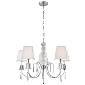 Portico 5Lt Pendant - Chrome Metal, Acrylic & String Shades - Comet Lighting