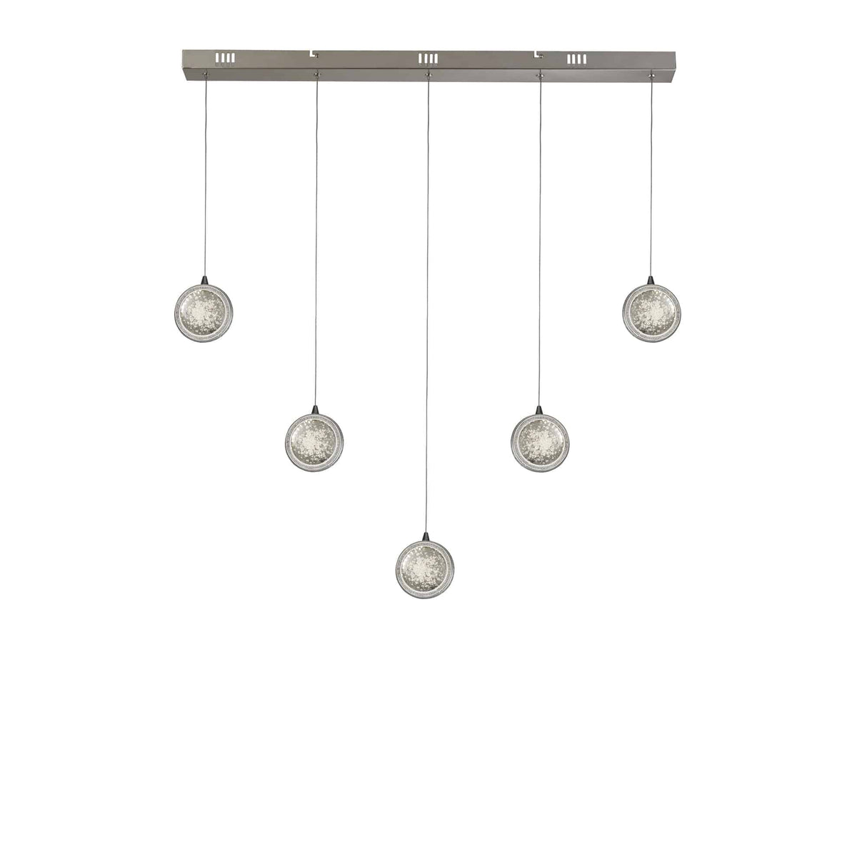 Quartz 5Lt Bar Ceiling Pendant - Chrome & Bubble Glass - Comet Lighting