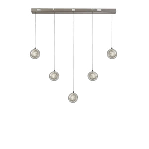Quartz 5Lt Bar Ceiling Pendant - Chrome & Bubble Glass - Comet Lighting