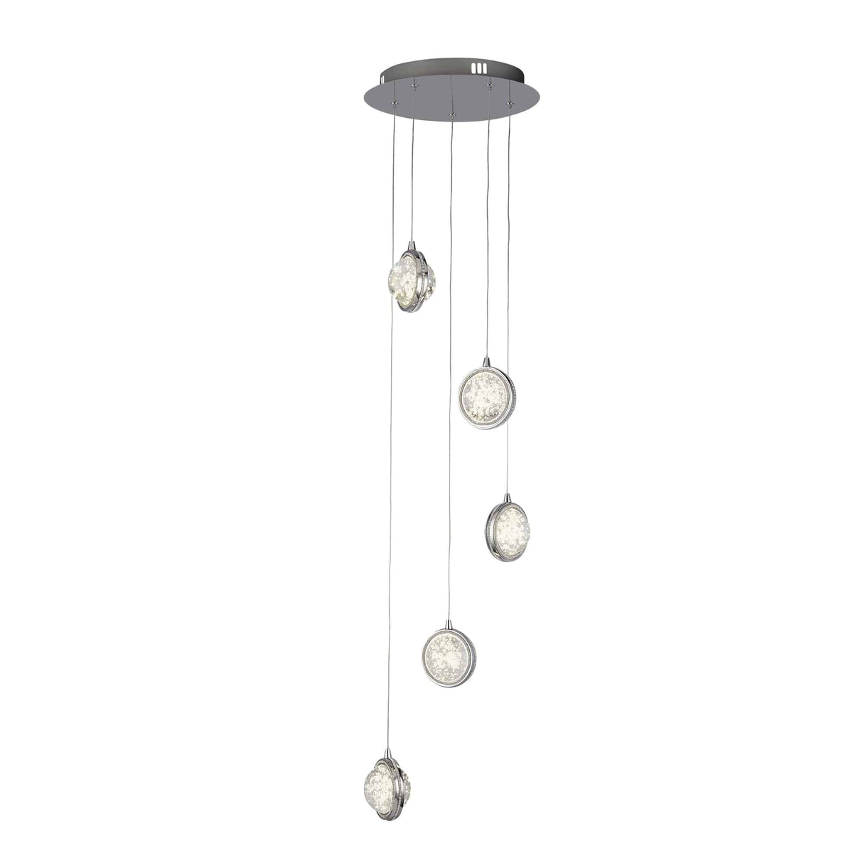 Quartz 5Lt Ceiling Pendant - Chrome & Bubble Glass - Comet Lighting