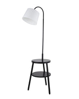 Ridge Shelf Floor Lamp - Black Metal, Wood & White Fabric - Comet Lighting