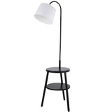 Ridge Shelf Floor Lamp - Black Metal, Wood & White Fabric - Comet Lighting