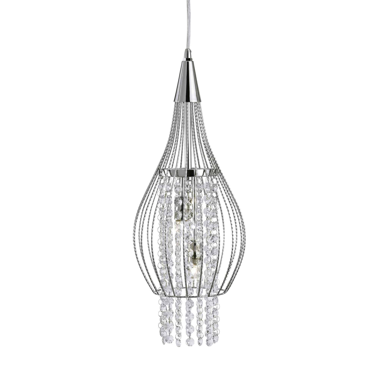 Rocket 2Lt Pendant - Chrome Metal & Crystal - Comet Lighting