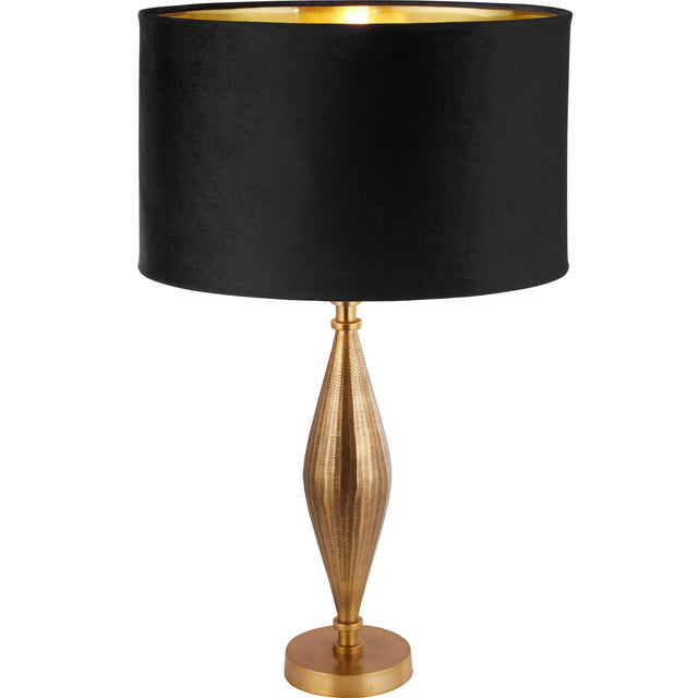 Rye Table Lamp - Antique Brass Metal & Black Velvet Shade - Comet Lighting