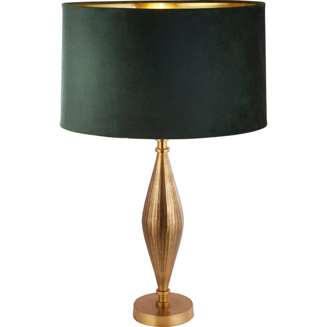 Rye Table Lamp - Antique Brass Metal & Green Velvet Shade - Comet Lighting