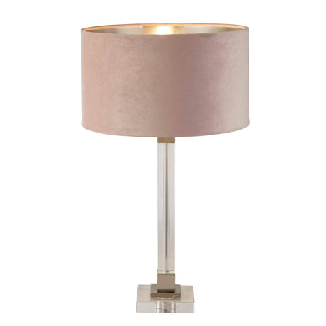 Scarborough Table Lamp- Crystal, Satin Nickel & Pink Velvet - Comet Lighting