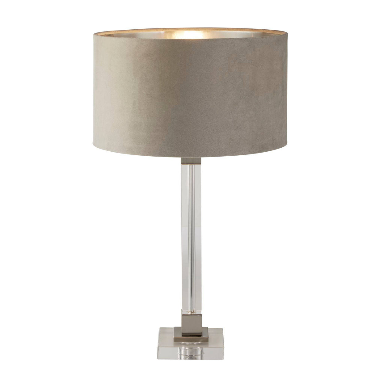 Scarborough Table Lamp-Crystal, Satin Nickel & Taupe Velvet - Comet Lighting