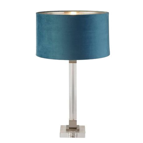 Scarborough Table Lamp - Crystal, Satin Nickel & Teal Velvet - Comet Lighting