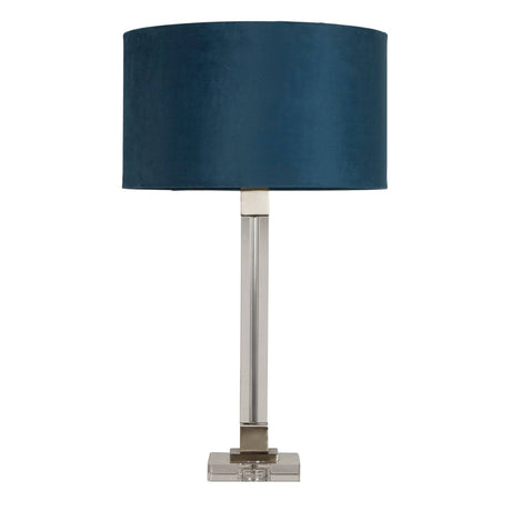 Scarborough Table Lamp - Crystal, Satin Nickel & Teal Velvet - Comet Lighting