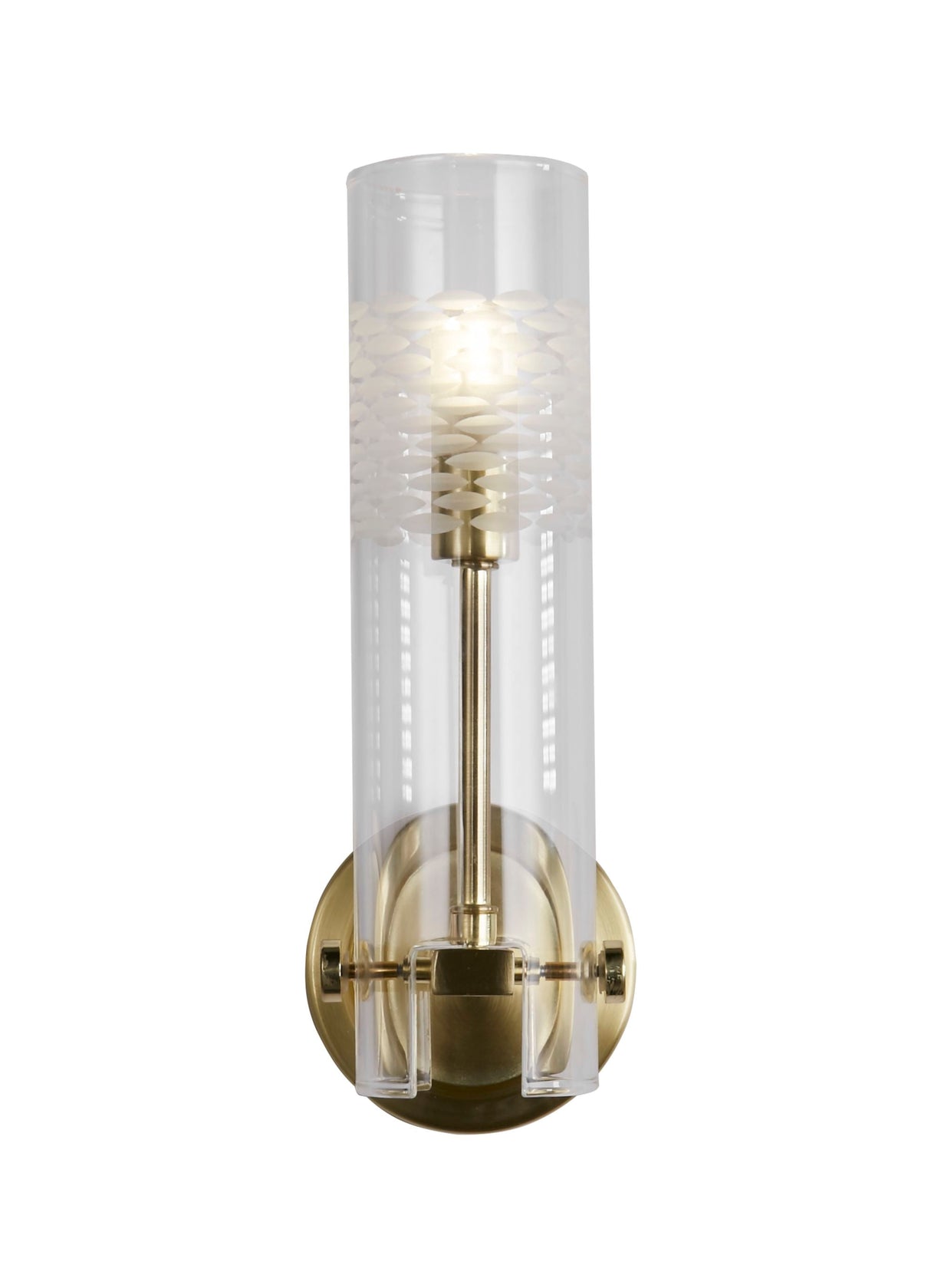 Scope Bathroom Wall Light - Satin Brass & Clear Etched Glass - Comet Lighting