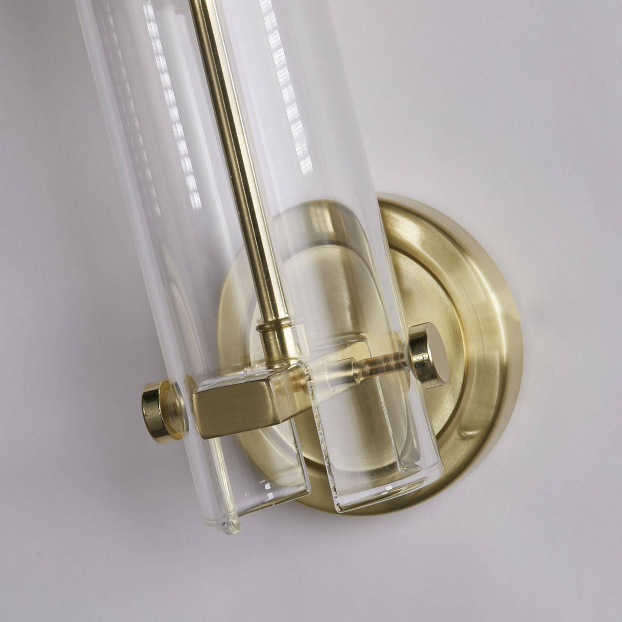 Scope Bathroom Wall Light - Satin Brass & Clear Etched Glass - Comet Lighting